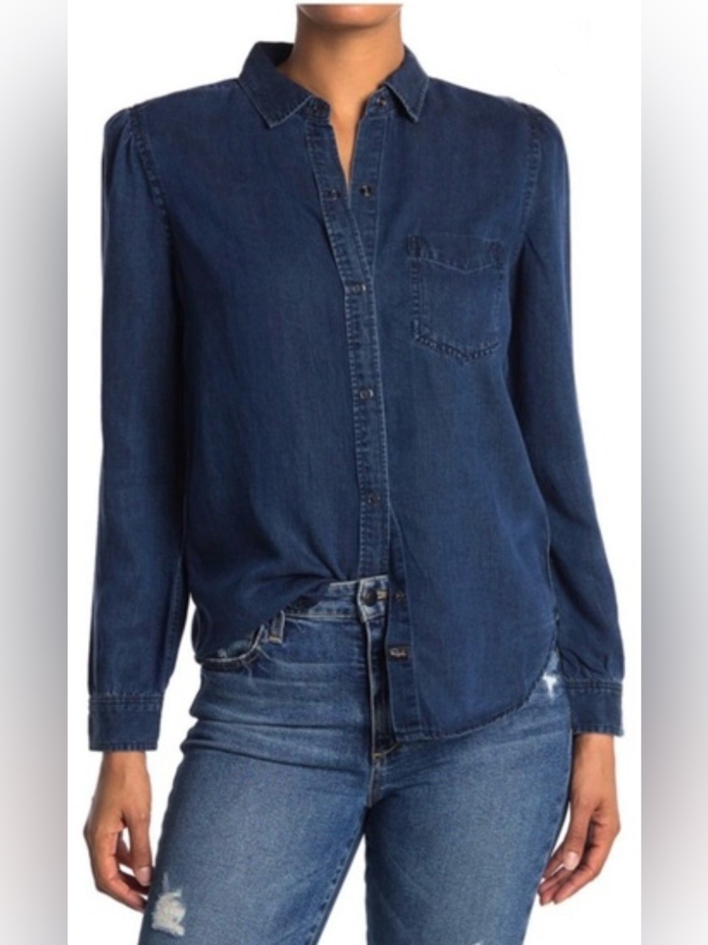 Rails Madelyn Dark Vintage Chambray Button Down Shirt Medium - Tencel Snap Front